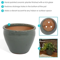 Large Ceramic Planter - Indoor or Outdoor Plant Pot with Drainage Holes - Gray Glaze Finish - 15" - Chalet