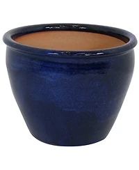 Large Ceramic Planter - Indoor or Outdoor Plant Pot with Drainage Holes - Imperial Blue Glaze Finish - 15