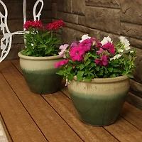Chalet Outdoor/Indoor High-Fired Glazed Uv- and Frost-Resistant Ceramic Planters with Drainage Holes - 2-Pack