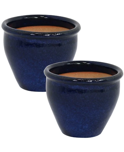 Chalet Outdoor/Indoor High-Fired Glazed Uv- and Frost-Resistant Ceramic Planters with Drainage Holes - 2-Pack