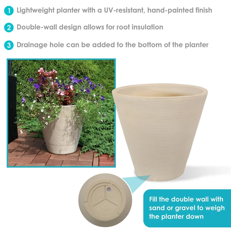 Walter 15.5" Double-Walled Polyresin Outdoor Planter - Fade-Resistant Antique White Finish - Set of 2