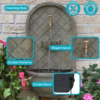 Messina 26-Inch Polystone Outdoor Solar Wall Fountain - Florentine Stone Finish