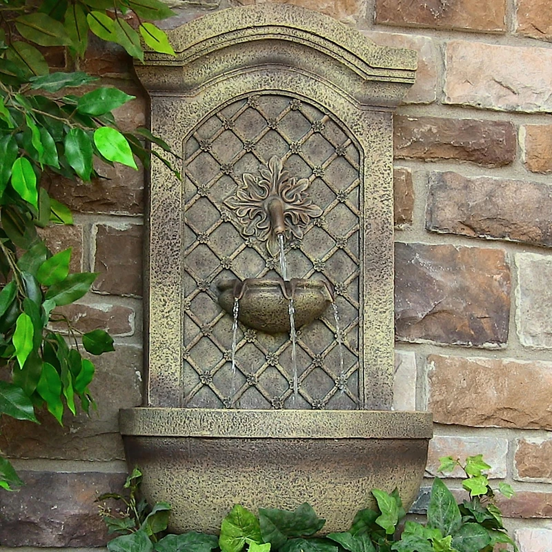 Sunnydaze Decor Rosette 31-Inch Polystone Outdoor Solar Wall Fountain - Florentine Stone Finish
