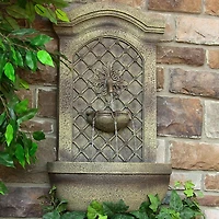 Sunnydaze Decor Rosette 31-Inch Polystone Outdoor Solar Wall Fountain - Florentine Stone Finish