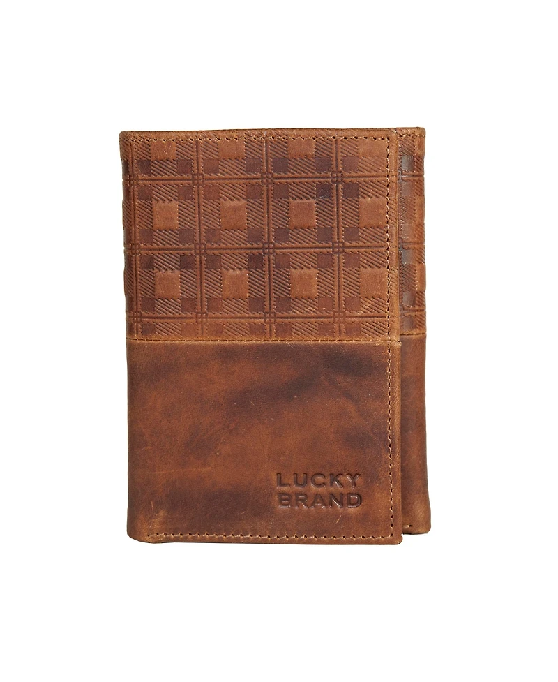 Lucky Brand Men's Plaid Embossed Leather Trifold Wallet