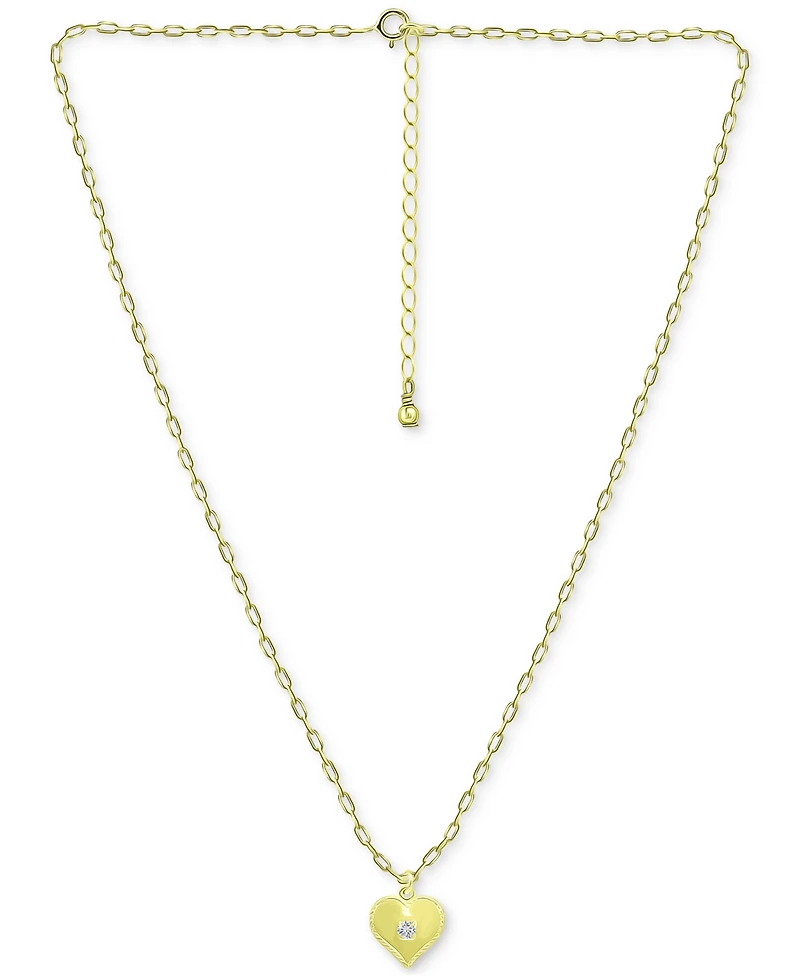 Giani Bernini Cubic Zirconia Polished Heart Paperclip Link Pendant Necklace, 16" + 2" extender, Created for Macy's