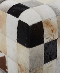 Rosemary Lane Leather Handmade Stool with Patchwork Pattern, 16" x 16" x 16"