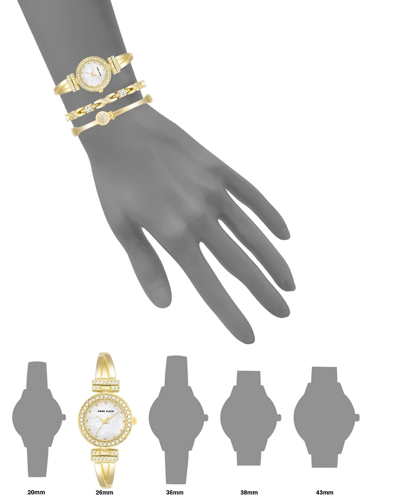 Anne Klein Women's Gold-Tone Alloy Bangle with Crystals Fashion Watch 24mm and Bracelet Set