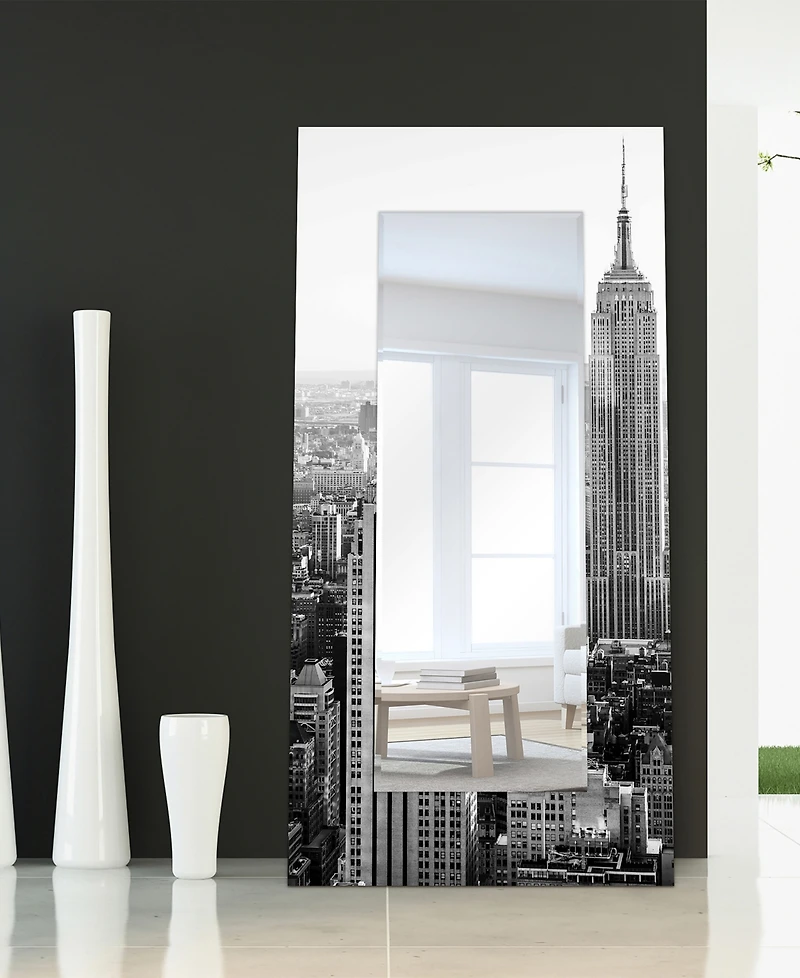 Empire Art Direct 'My N.y.' Rectangular On Free Floating Printed Tempered Art Glass Beveled Mirror, 72" x 36"