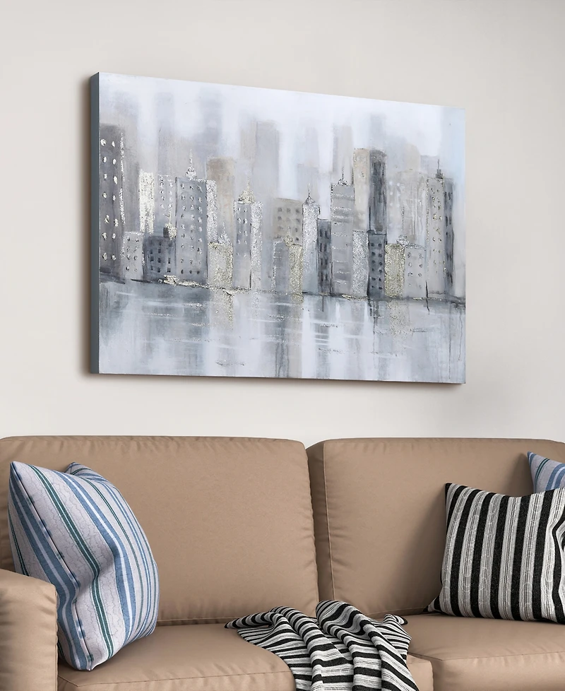 Empire Art Direct Foggy City Textured Metallic Hand Painted Canvas Wall Art, 30" x 40"