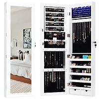 Costway Wall Mounted Mirrored Jewelry Cabinet Organizer w/Led Lights