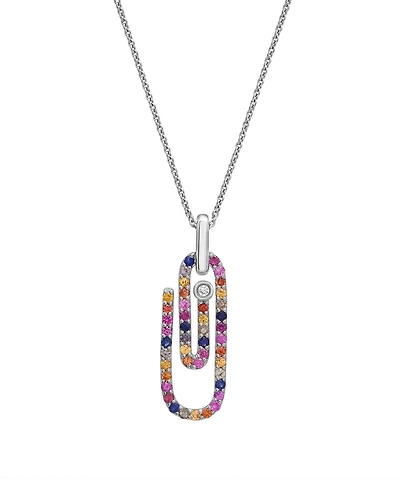 Macy's Citrine, grown Pink Sapphire, Amethyst, grown Blue Sapphire, Peridot and grown White Sapphire Clip Pendant Necklace in Sterling Silver