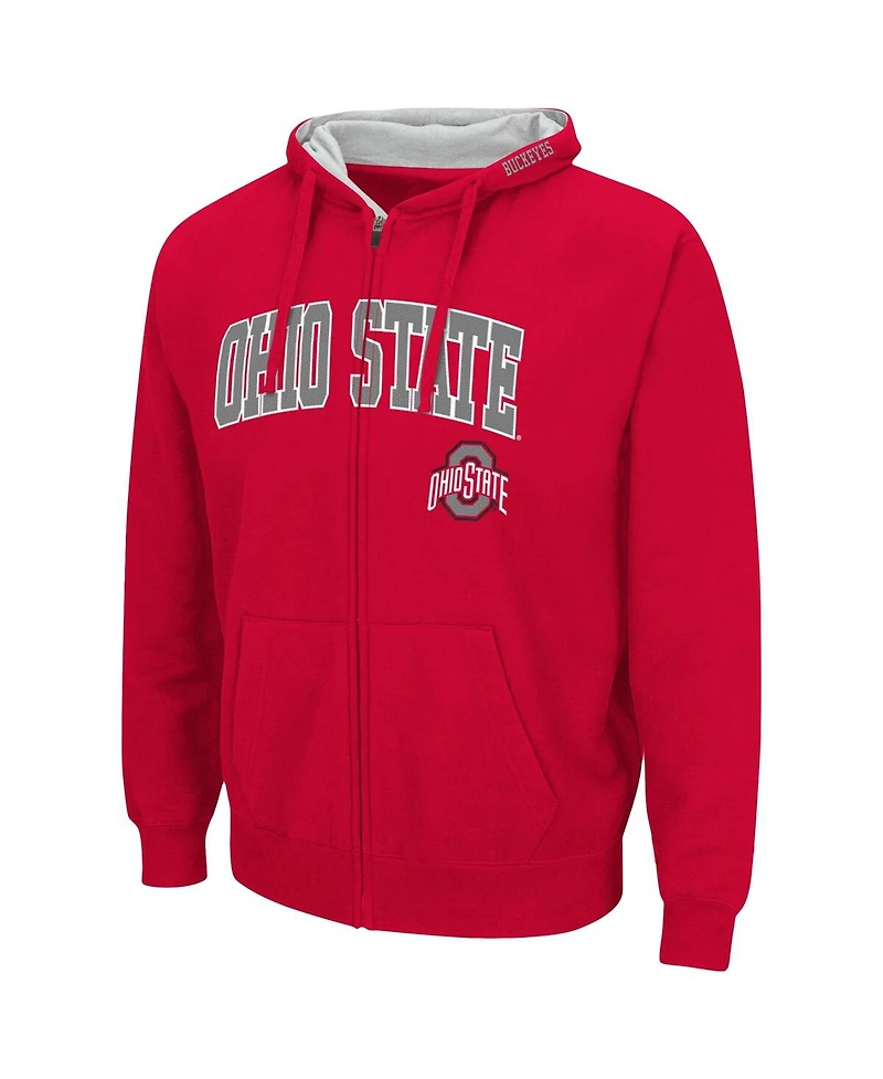 Men's Colosseum Scarlet Ohio State Buckeyes Arch and Logo 3.0 Full-Zip Hoodie
