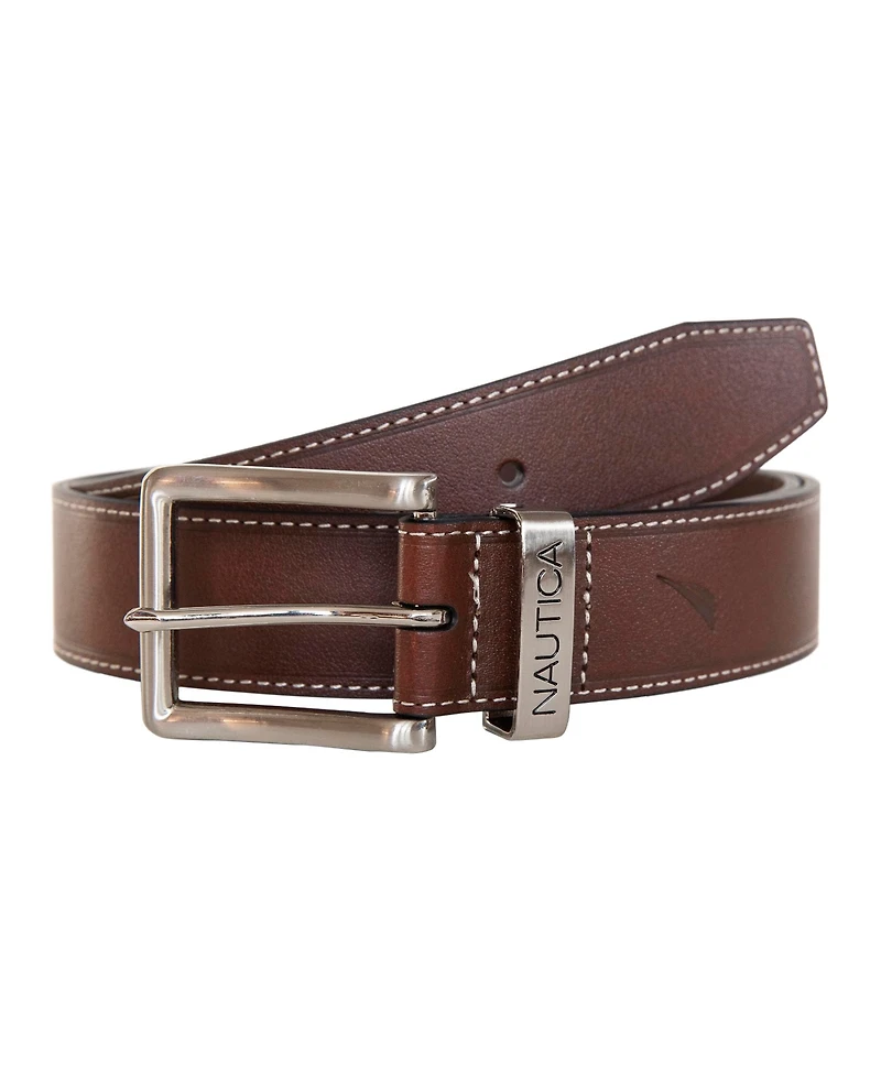 Nautica Men's Leather Jean Belt with Signature Engraved Keeper