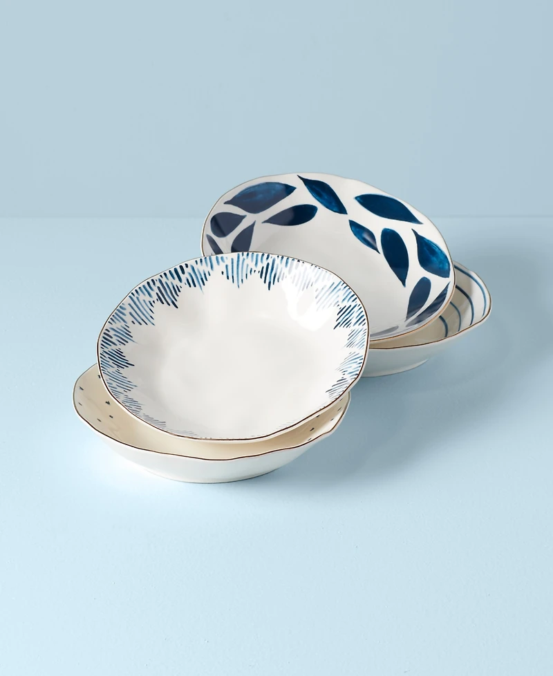 Lenox Blue Bay Porcelain Pasta Bowls Set, Assorted Set of 4