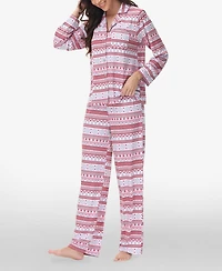 Beautyrest Women's Printed Long Sleeve Notch-Collar Pajama Set, 2 Piece
