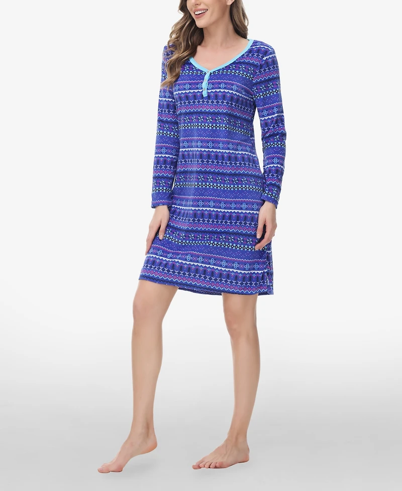Ink+Ivy Women's Long Sleeve Henley Sleepshirt
