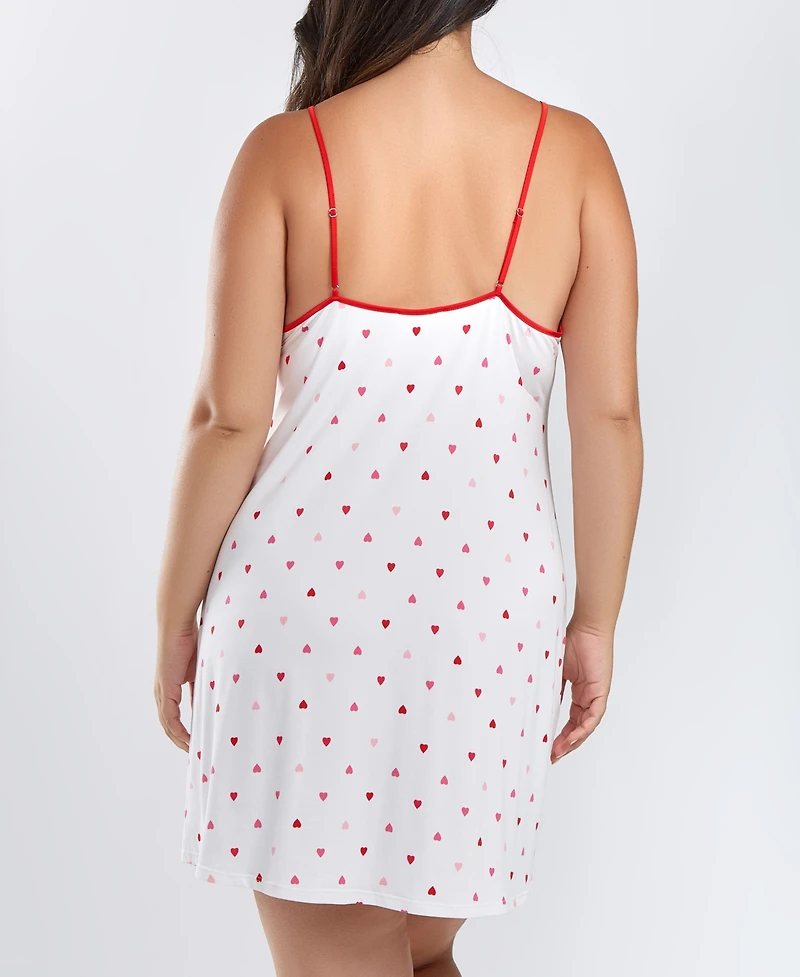 iCollection Kyley Plus Size Heart Print Pull Over Chemise with Adjustable Straps