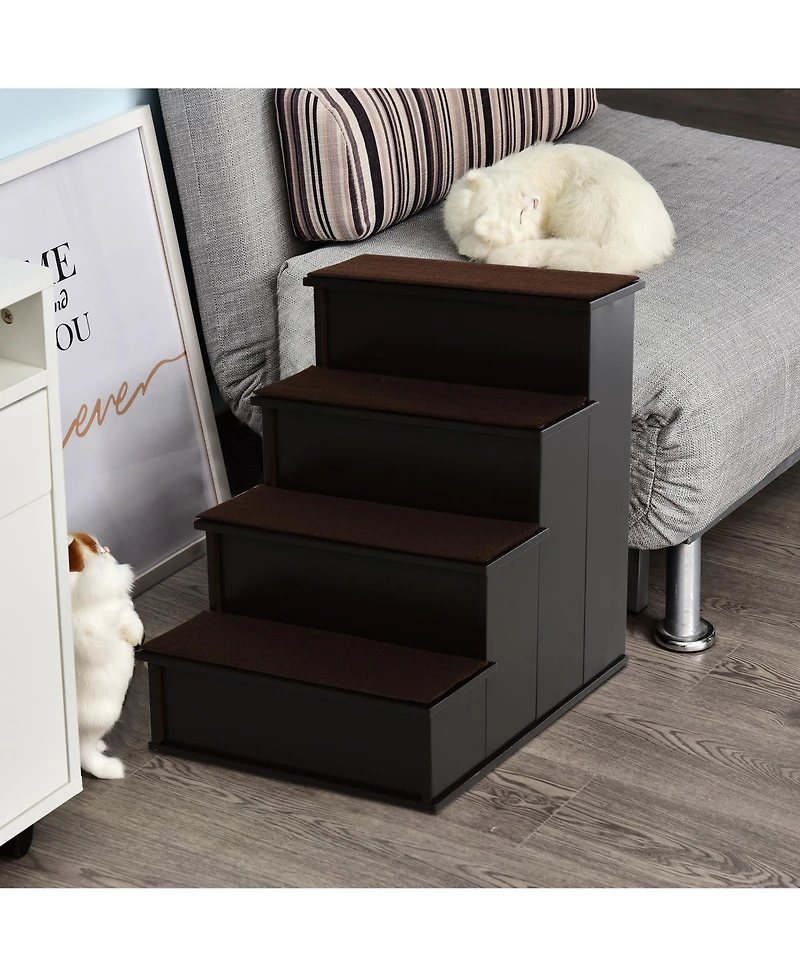 4-Step Wooden Pet Stairs, Small Animal Steps w/ Cushion 22 Lbs