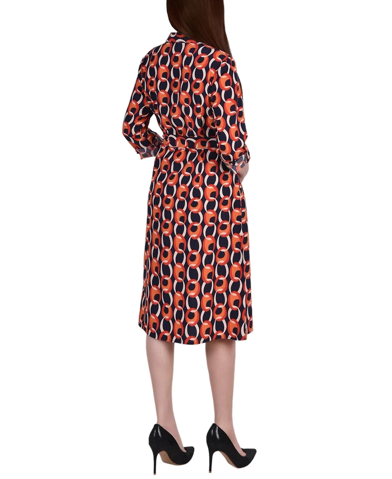 Ny Collection Petite Printed Long Sleeve Roll Tab Shirtdress