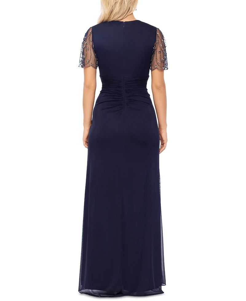 Xscape Petite Embellished V-Neck Fit & Flare Gown