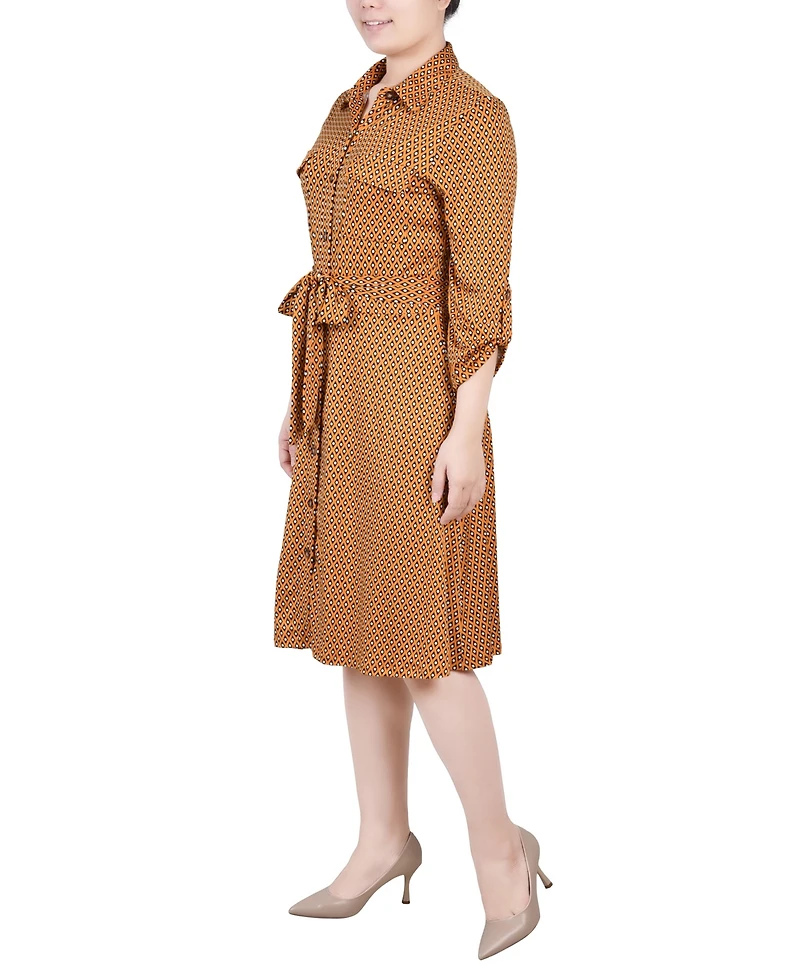 Ny Collection Petite 3/4 Sleeve Roll Tab Shirtdress