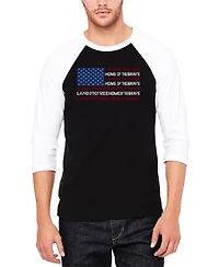 La Pop Art Men's Raglan Baseball 3/4 Sleeve Land of The Free American Flag Word T-shirt