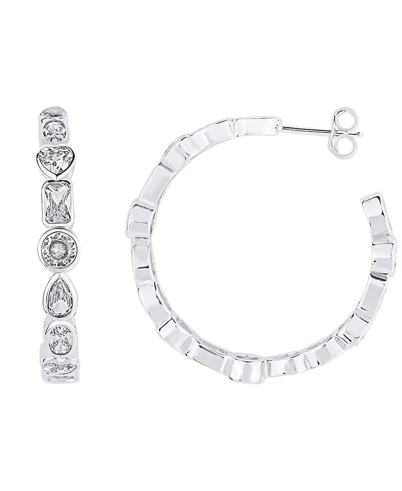 And Now This Crystal Multi Shape Stone in Fine Silver Plated C Hoop Earring