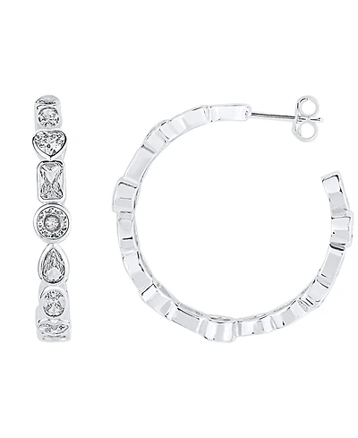 And Now This Crystal Multi Shape Stone in Fine Silver Plated C Hoop Earring