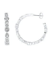 And Now This Crystal Multi Shape Stone in Fine Silver Plated C Hoop Earring