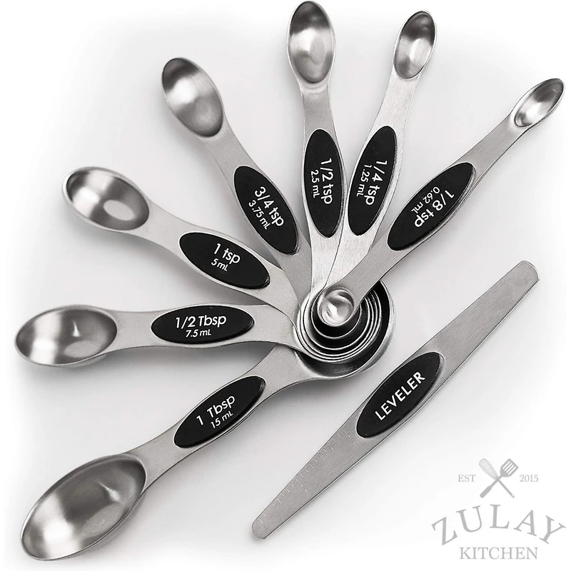 Premium Stainless Steel Magnetic Measuring Spoons, 8 Piece Set with Leveler