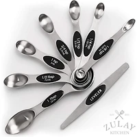 Premium Stainless Steel Magnetic Measuring Spoons, 8 Piece Set with Leveler