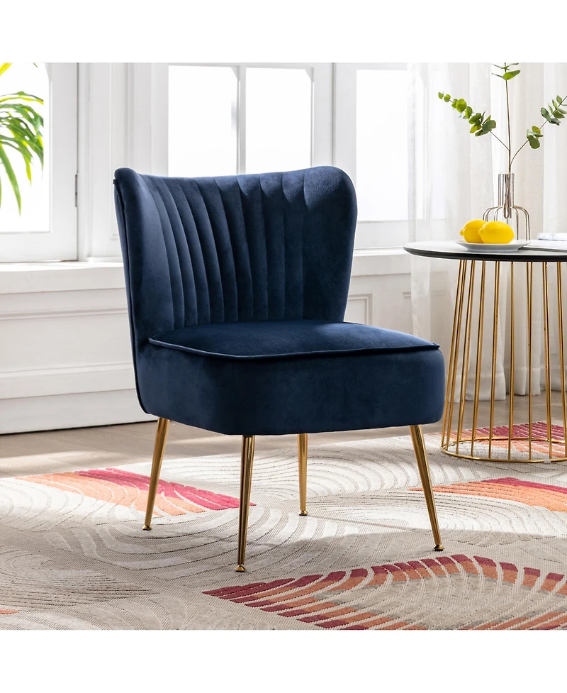 22" Wide Upholstered Tufted Velvet Accent Chair With Metal Leg