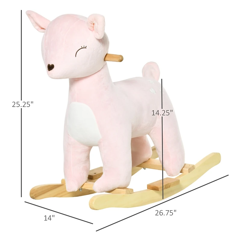 Qaba Kids Rocking Horse, Deer Shaped Ride on Horse with Realistic Sound