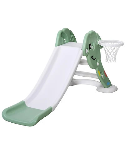 Qaba Lightweight Kids Slide, Basketball Hoop, Activity Playset, Green and White
