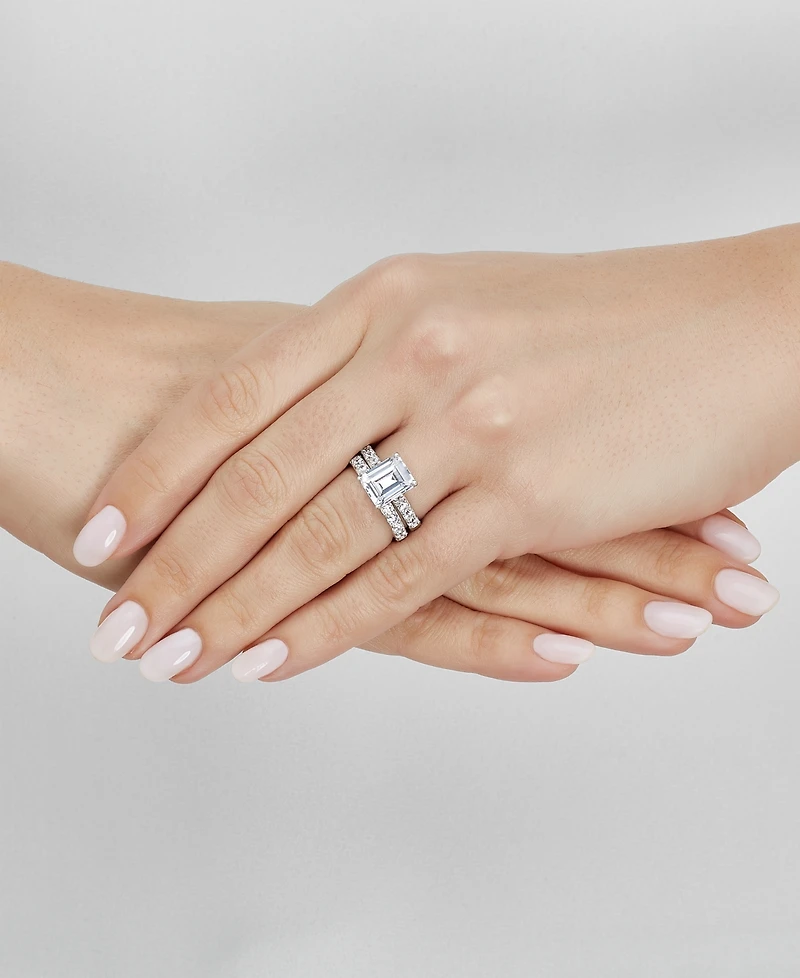2-Pc. Set Cubic Zirconia Emerald-Cut Ring & Matching Band in Sterling Silver