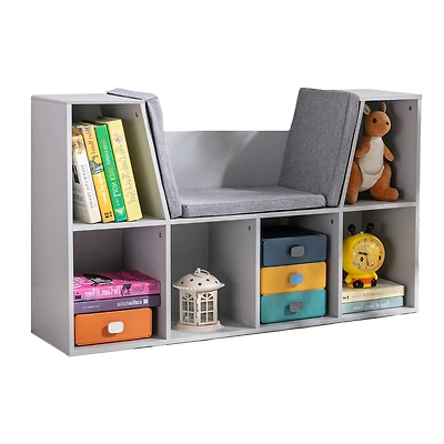 Homcom Cubby for Kids with Comfy Lounge Chair and Large Cube Shelves