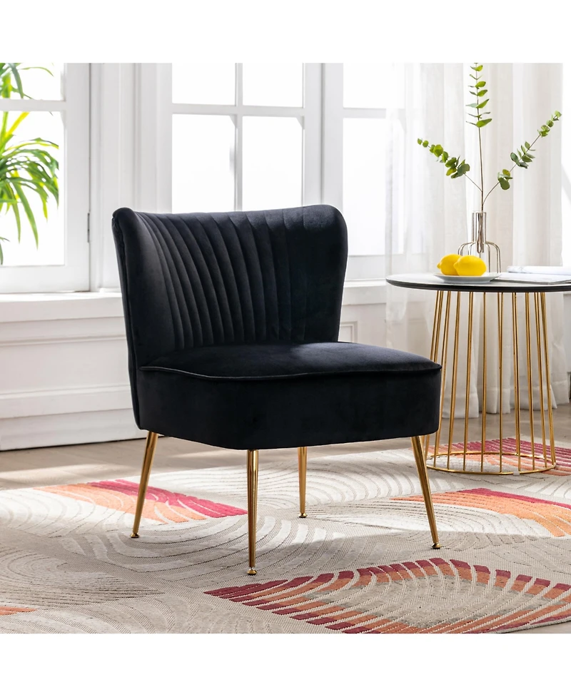 25" Wide Upholstered Tufted Velvet Accent Chair With Metal Leg
