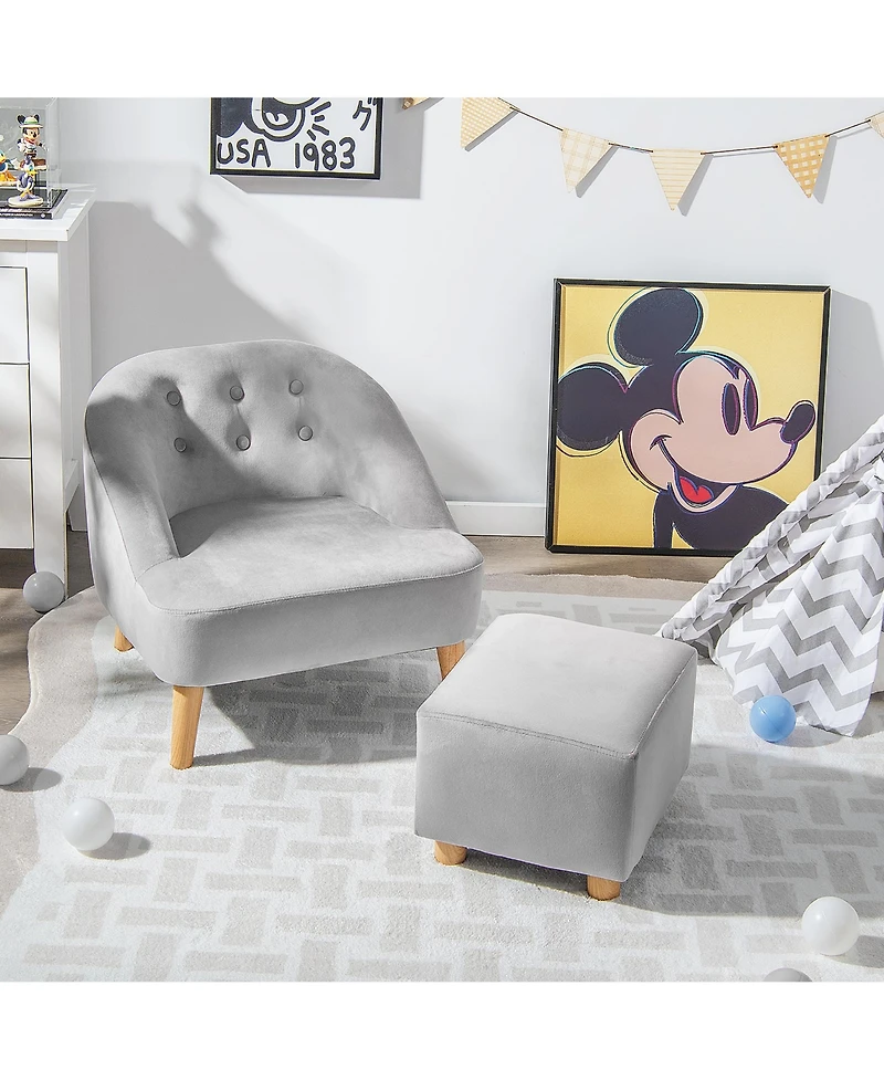 Kids Sofa Chair w/ Ottoman Toddler Single Sofa Velvet Upholstered