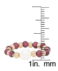 Macy's Gold Plated Simulated Garnet and Simulated Imitation Pearl Stretch Ring
