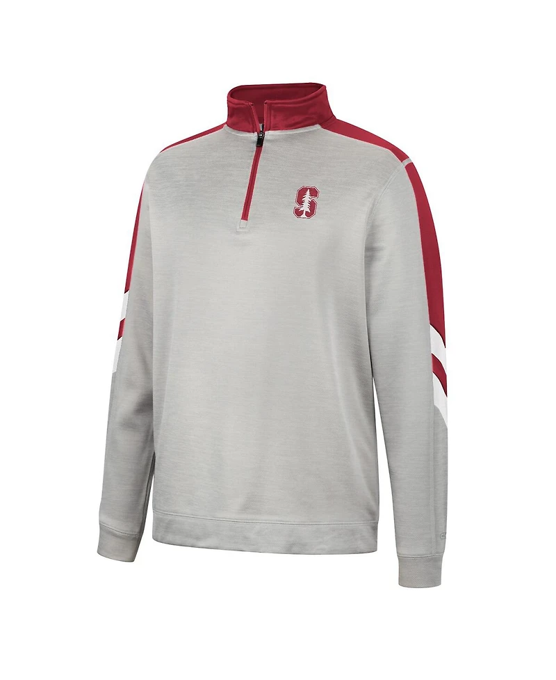 Men's Colosseum Gray and Cardinal Stanford Bushwood Fleece Quarter-Zip Jacket