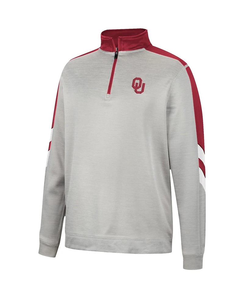 Men's Colosseum Gray and Crimson Oklahoma Sooners Bushwood Fleece Quarter-Zip Jacket