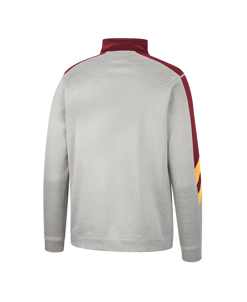 Men's Colosseum Gray and Maroon Minnesota Golden Gophers Bushwood Fleece Quarter-Zip Jacket