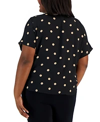 Anne Klein Plus Printed Bateau-Neck Short-Sleeve Blouse