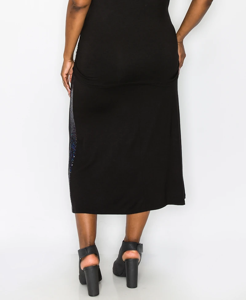 Coin 1804 Plus Size Sequin Side Contrast Fold Over Midi Skirt