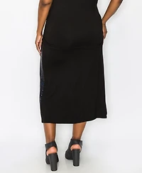 Coin 1804 Plus Size Sequin Side Contrast Fold Over Midi Skirt