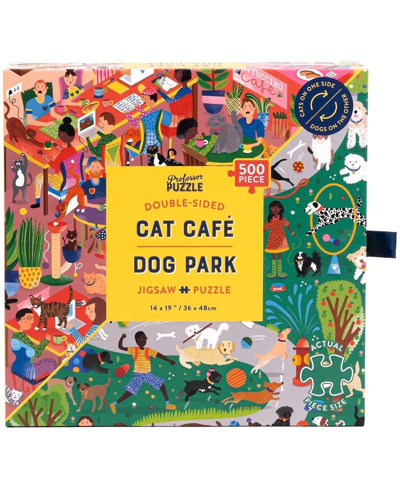 Professor Puzzle Cat Cafe Dog Park Double-Sided Jigsaw Puzzle Set, 502 Pieces