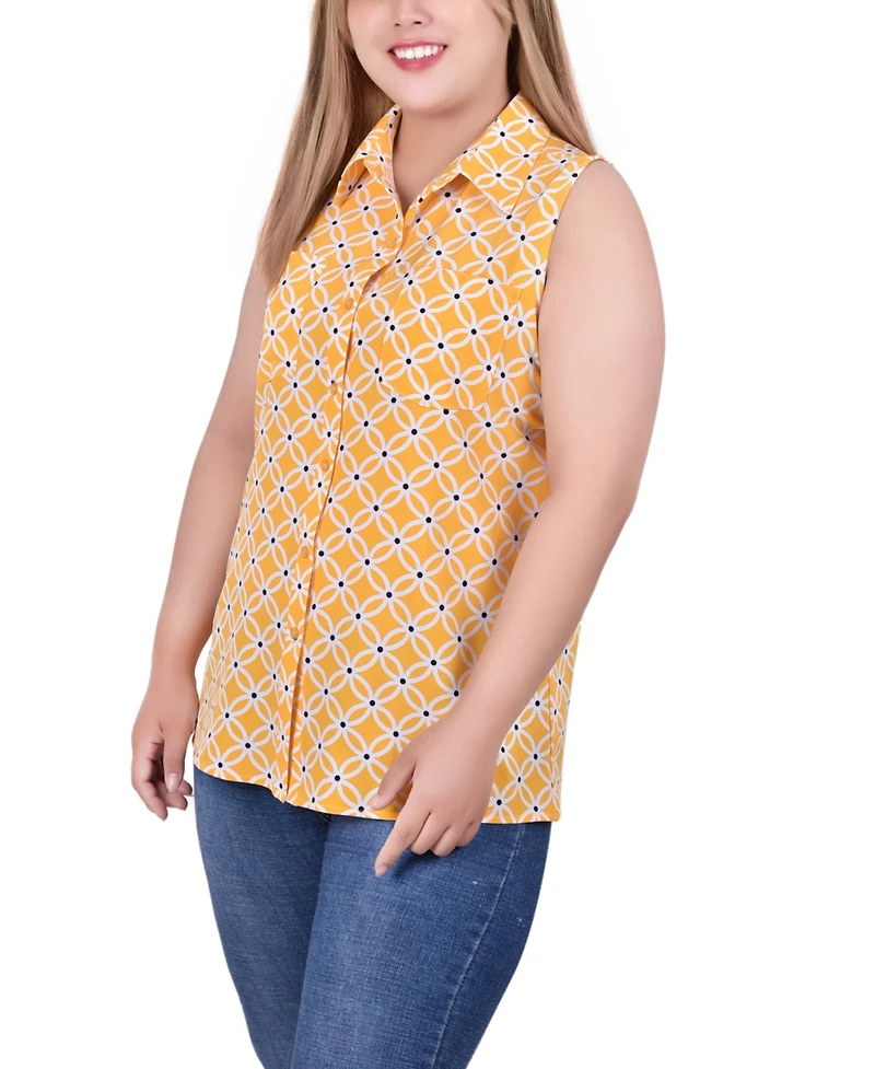 Ny Collection Plus Size Sleeveless Notch Collar Button Front Blouse