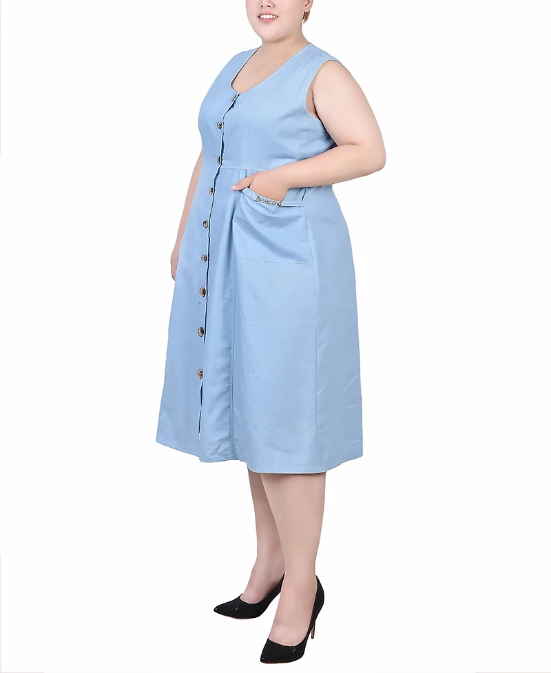 Ny Collection Plus Size Sleeveless Chambray Dress with Hardware