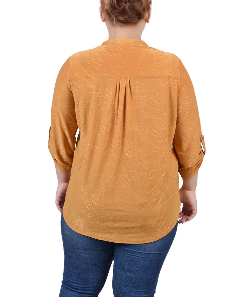 Ny Collection Plus 3/4 Roll Tab Pullover Top